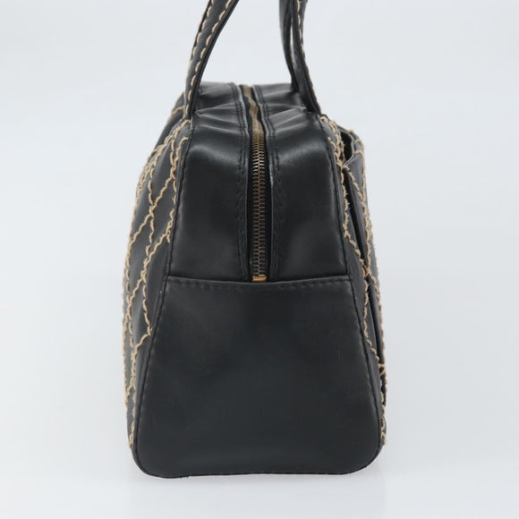 CHANEL Wild Stitch Hand Bag Leather Black Gold CC Auth BA10500V