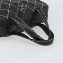 CHANEL Wild Stitch Hand Bag Leather Black Gold CC Auth BA10500V-7