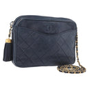 CHANEL Matelasse Chain Shoulder Bag Lamb Skin Navy Gold CC Auth BA10507-1