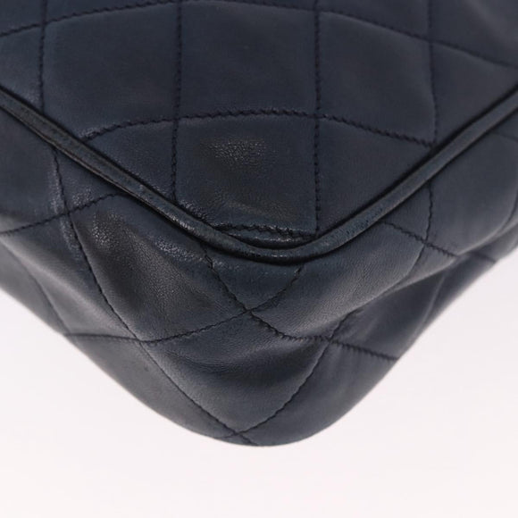 CHANEL Matelasse Chain Shoulder Bag Lamb Skin Navy Gold CC Auth BA10507
