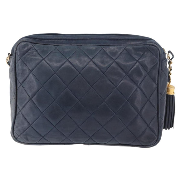 CHANEL Matelasse Chain Shoulder Bag Lamb Skin Navy Gold CC Auth BA10507