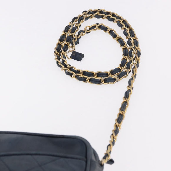 CHANEL Matelasse Chain Shoulder Bag Lamb Skin Navy Gold CC Auth BA10507