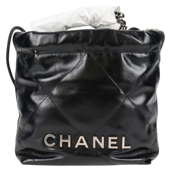 CHANEL Chanel 22 Small Matelasse Chain Bag Lamb Skin 2way Black CC Auth BA1051SM