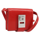 Salvatore Ferragamo Gancini Shoulder Bag Leather Red Silver Auth BA10529-1