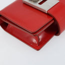 Salvatore Ferragamo Gancini Shoulder Bag Leather Red Silver Auth BA10529-11
