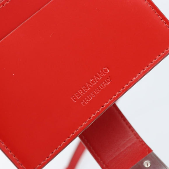 Salvatore Ferragamo Gancini Shoulder Bag Leather Red Silver Auth BA10529