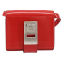 Salvatore Ferragamo Gancini Shoulder Bag Leather Red Silver Auth BA10529-2