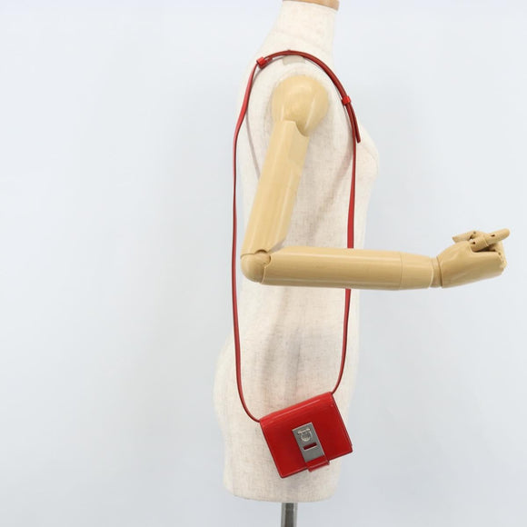 Salvatore Ferragamo Gancini Shoulder Bag Leather Red Silver Auth BA10529