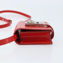 Salvatore Ferragamo Gancini Shoulder Bag Leather Red Silver Auth BA10529-5