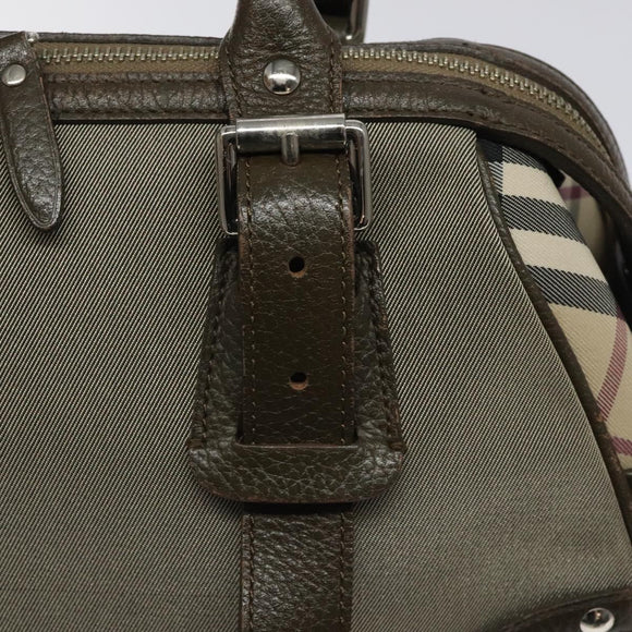 BURBERRY Nova Check Hand Bag Nylon Gray Silver Auth BA1053