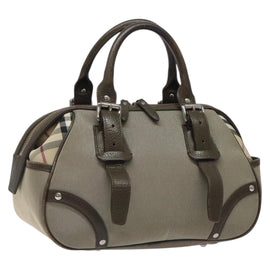 BURBERRY Nova Check Hand Bag Nylon Gray Silver Auth BA1053