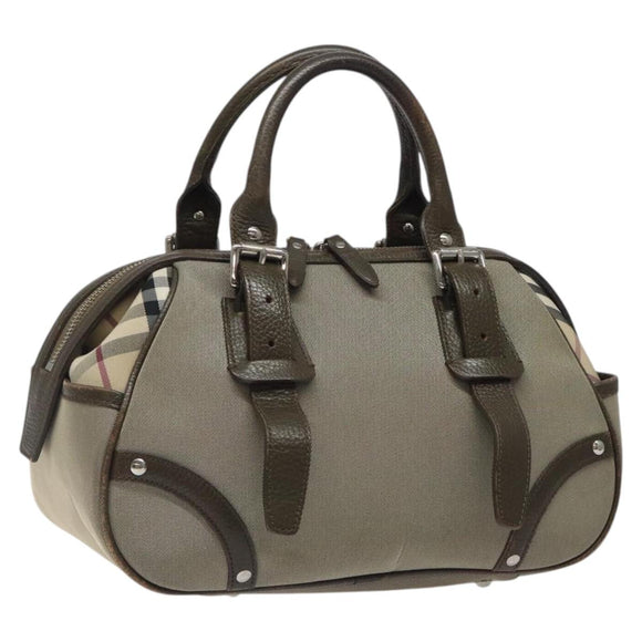 BURBERRY Nova Check Hand Bag Nylon Gray Silver Auth BA1053