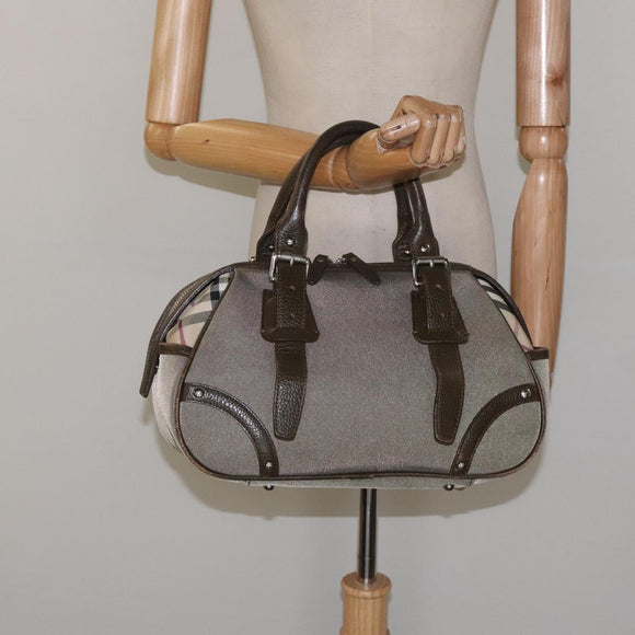 BURBERRY Nova Check Hand Bag Nylon Gray Silver Auth BA1053
