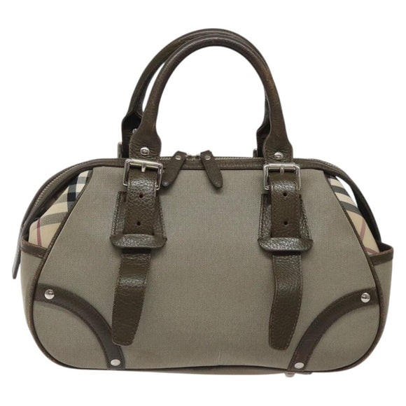 BURBERRY Nova Check Hand Bag Nylon Gray Silver Auth BA1053
