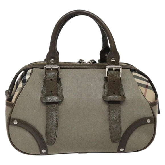 BURBERRY Nova Check Hand Bag Nylon Gray Silver Auth BA1053