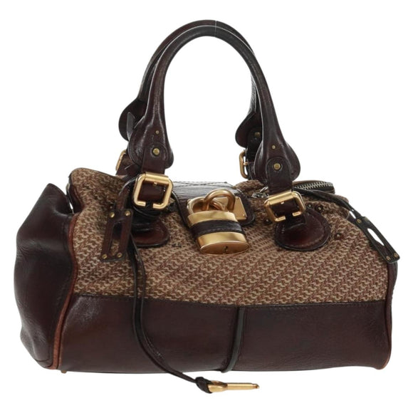 Chloe Paddington Hand Bag Canvas Leather Brown Gold Silver Auth BA10548SV