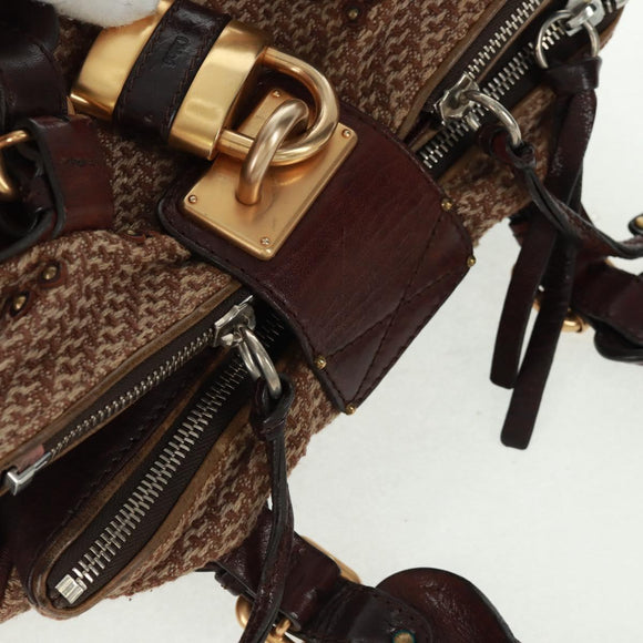 Chloe Paddington Hand Bag Canvas Leather Brown Gold Silver Auth BA10548SV