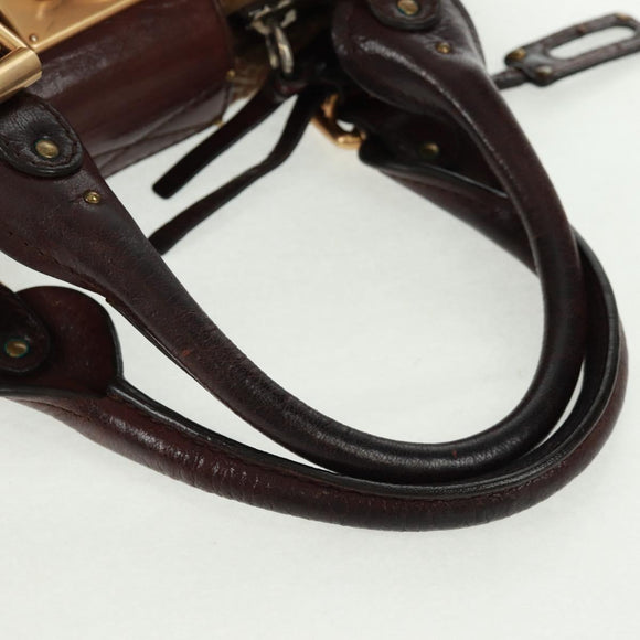Chloe Paddington Hand Bag Canvas Leather Brown Gold Silver Auth BA10548SV