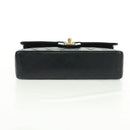 CHANEL Matelasse 25 Double Flap Chain Bag Lamb Skin Black Gold CC Auth BA10555SM-11