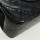 CHANEL Matelasse 25 Double Flap Chain Bag Lamb Skin Black Gold CC Auth BA10555SM-14