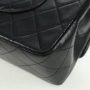 CHANEL Matelasse 25 Double Flap Chain Bag Lamb Skin Black Gold CC Auth BA10555SM-15