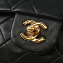 CHANEL Matelasse 25 Double Flap Chain Bag Lamb Skin Black Gold CC Auth BA10555SM-16