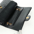 CHANEL Matelasse 25 Double Flap Chain Bag Lamb Skin Black Gold CC Auth BA10555SM-17