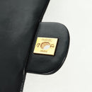 CHANEL Matelasse 25 Double Flap Chain Bag Lamb Skin Black Gold CC Auth BA10555SM-18