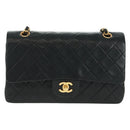 CHANEL Matelasse 25 Double Flap Chain Bag Lamb Skin Black Gold CC Auth BA10555SM-3