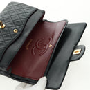 CHANEL Matelasse 25 Double Flap Chain Bag Lamb Skin Black Gold CC Auth BA10555SM-21