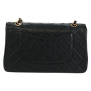 CHANEL Matelasse 25 Double Flap Chain Bag Lamb Skin Black Gold CC Auth BA10555SM-4