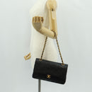 CHANEL Matelasse 25 Double Flap Chain Bag Lamb Skin Black Gold CC Auth BA10555SM-31