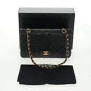 CHANEL Matelasse 25 Double Flap Chain Bag Lamb Skin Black Gold CC Auth BA10555SM-32