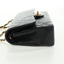 CHANEL Matelasse 25 Double Flap Chain Bag Lamb Skin Black Gold CC Auth BA10555SM-5