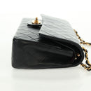 CHANEL Matelasse 25 Double Flap Chain Bag Lamb Skin Black Gold CC Auth BA10555SM-6