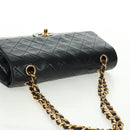 CHANEL Matelasse 25 Double Flap Chain Bag Lamb Skin Black Gold CC Auth BA10555SM-7