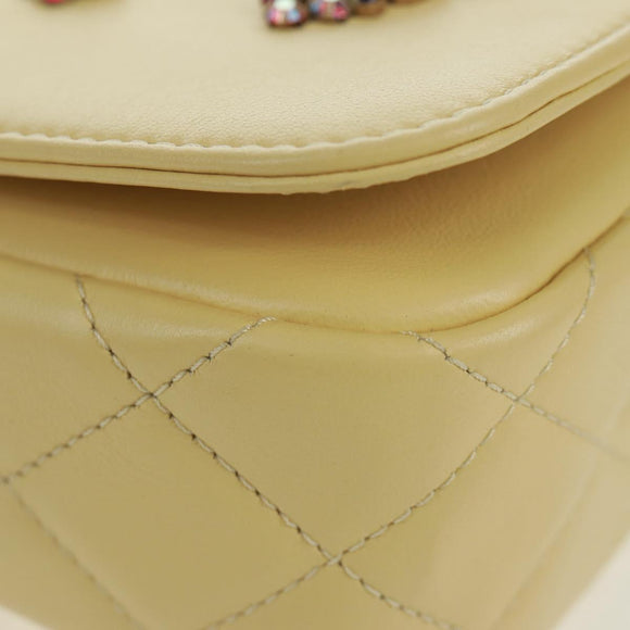 CHANEL Matelasse Chain Shoulder Bag Lamb Skin Yellow Gold CC Auth BA10556SM