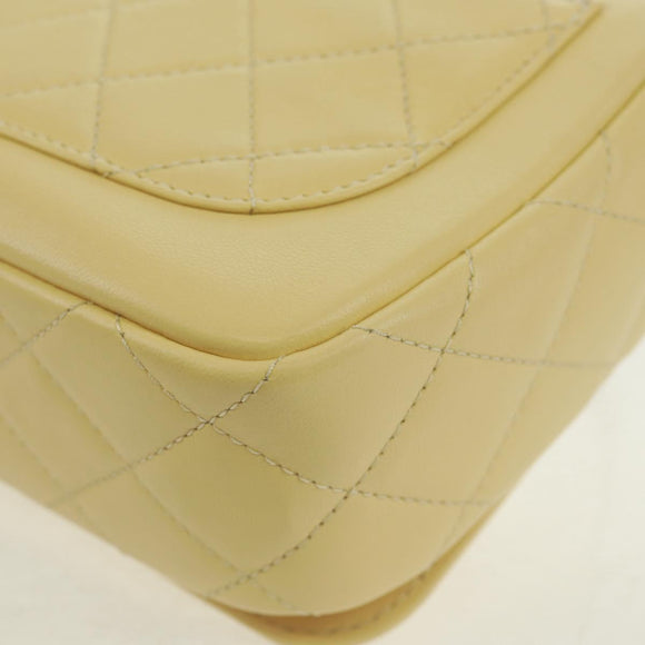 CHANEL Matelasse Chain Shoulder Bag Lamb Skin Yellow Gold CC Auth BA10556SM