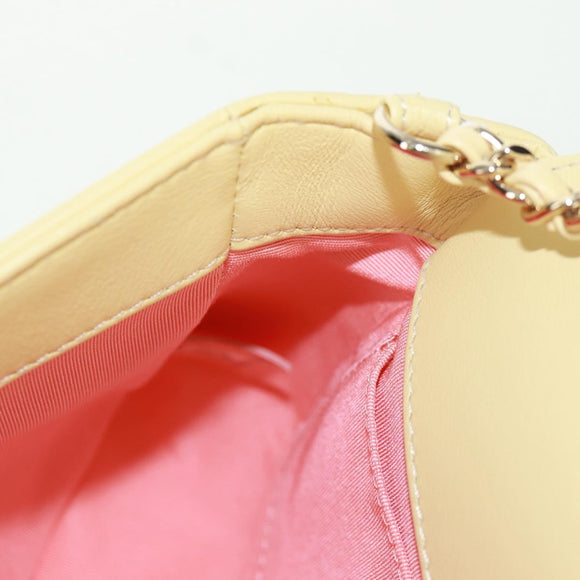 CHANEL Matelasse Chain Shoulder Bag Lamb Skin Yellow Gold CC Auth BA10556SM
