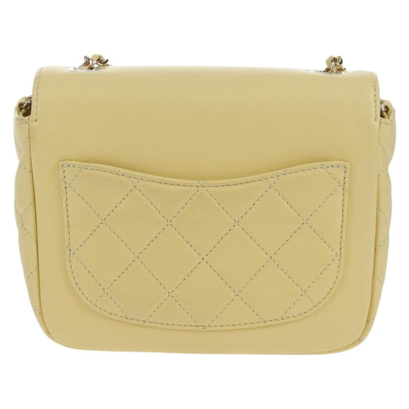 CHANEL Matelasse Chain Shoulder Bag Lamb Skin Yellow Gold CC Auth BA10556SM