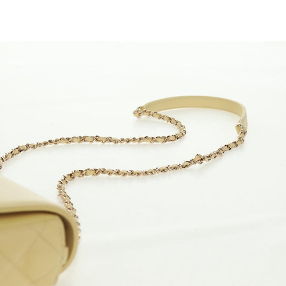 CHANEL Matelasse Chain Shoulder Bag Lamb Skin Yellow Gold CC Auth BA10556SM