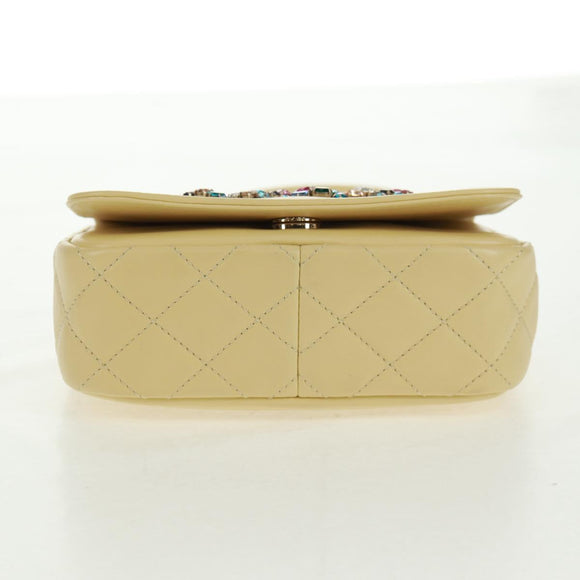 CHANEL Matelasse Chain Shoulder Bag Lamb Skin Yellow Gold CC Auth BA10556SM