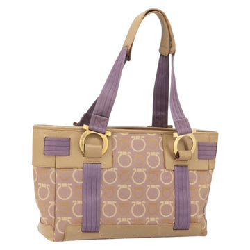 Salvatore Ferragamo Gancini Tote Bag Canvas Purple Gold Auth BA10562