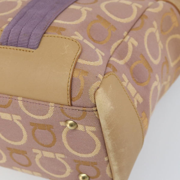 Salvatore Ferragamo Gancini Tote Bag Canvas Purple Gold Auth BA10562