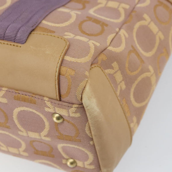 Salvatore Ferragamo Gancini Tote Bag Canvas Purple Gold Auth BA10562