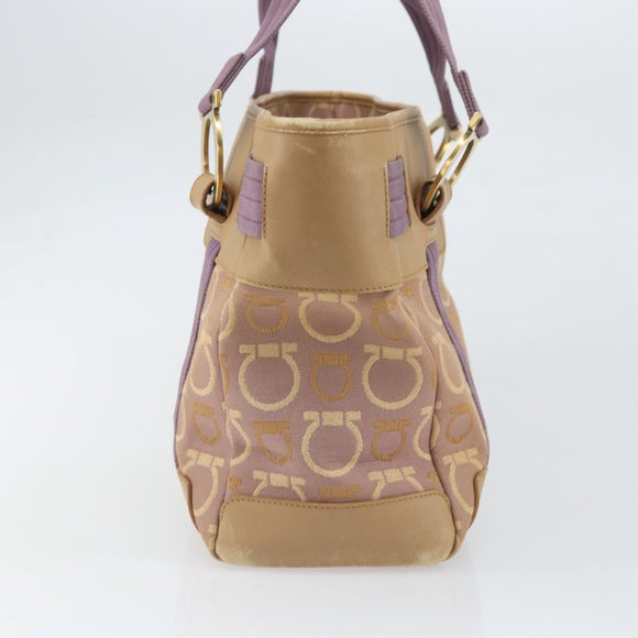 Salvatore Ferragamo Gancini Tote Bag Canvas Purple Gold Auth BA10562