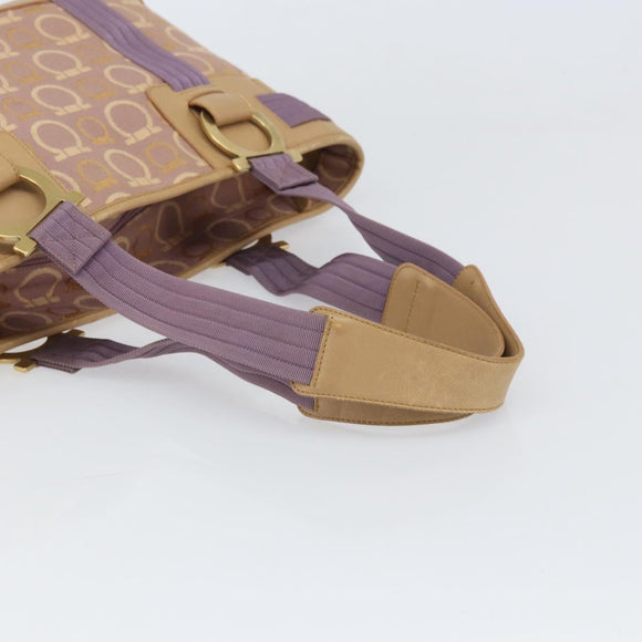 Salvatore Ferragamo Gancini Tote Bag Canvas Purple Gold Auth BA10562