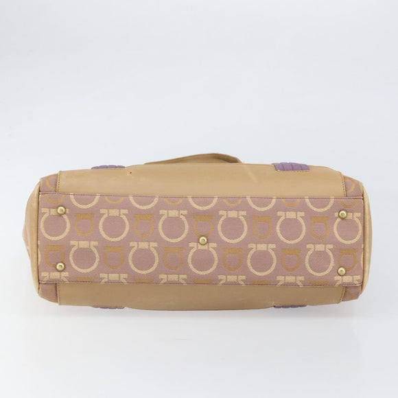 Salvatore Ferragamo Gancini Tote Bag Canvas Purple Gold Auth BA10562