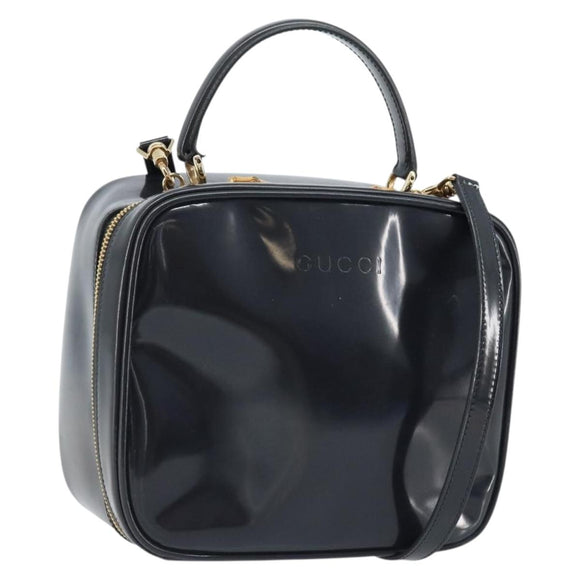 GUCCI Bamboo Vanity Hand Bag Patent 2way Navy Gold 000 3270 0323 Auth BA10568