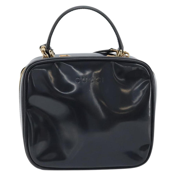 GUCCI Bamboo Vanity Hand Bag Patent 2way Navy Gold 000 3270 0323 Auth BA10568